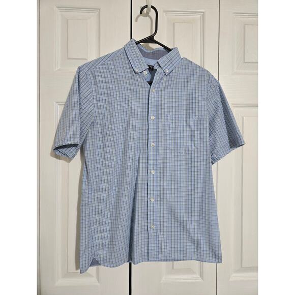 Van Heusen small men's blue plaid button up short sleeve shirt - Picture 1 of 9